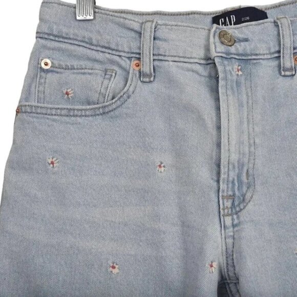 Gap Girlfriend Embroidered Jeans Ankle Light Wash Daisy Flowers Size 2/26 - Picture 4 of 12